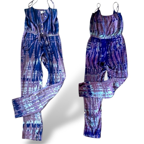 TAMARA CATZ 100% Silk Chiffon Tie Dyed Jumpsuit Straight Leg Blue/Viole…Boho - Picture 6 of 12